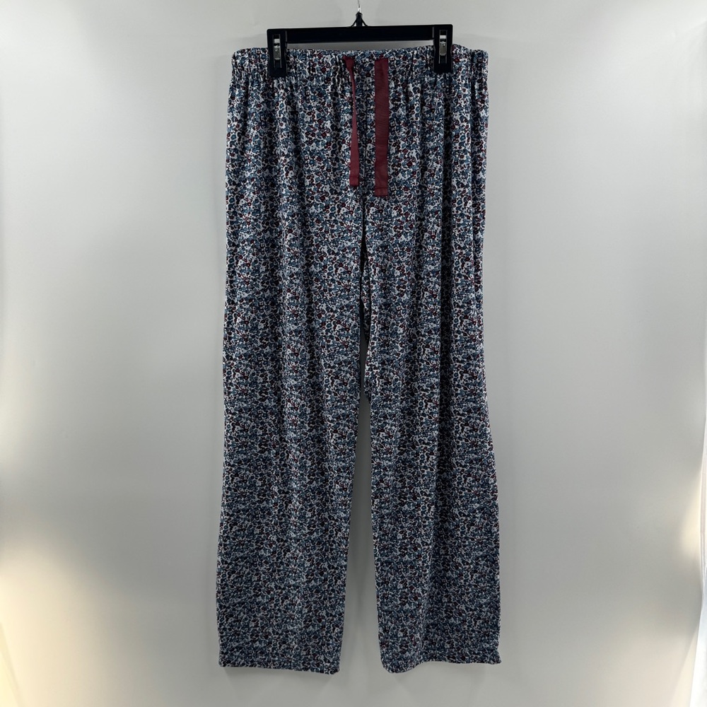 Lands’ End Floral Pajama Pants Blue Maroon Drawstring Lounge Size Small - Picture 2 of 7